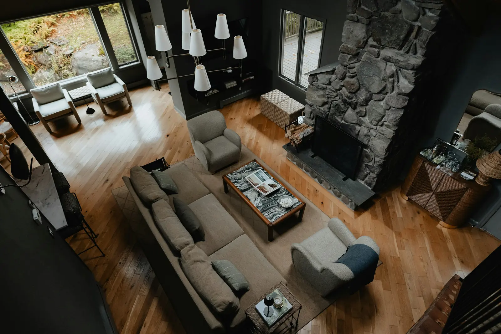 A living room seen from the floor above.